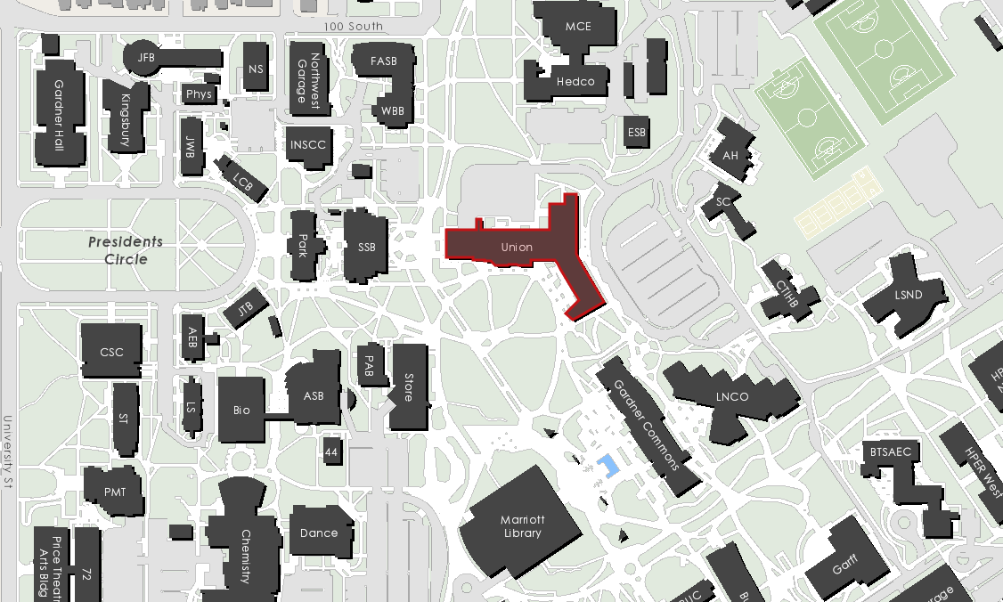 campus map with union building indicated